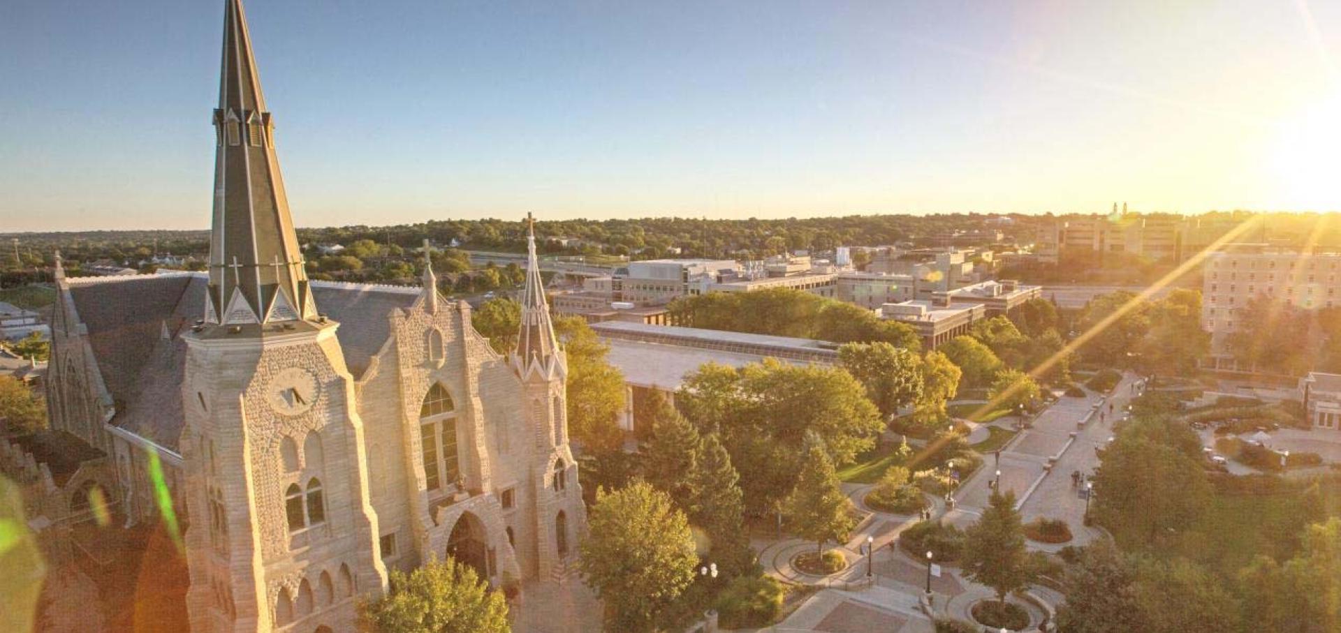 Creighton sunrise over campus view.